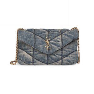 Saint Laurent Loulou Puffer Denim Shoulder Bag Min